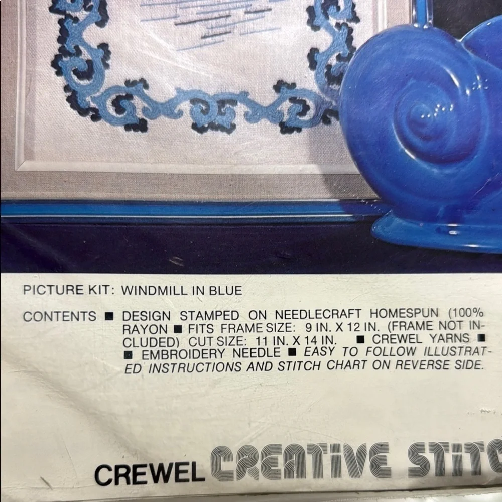 Crewel Embroidery Stitchery Kit - Blue Windmill Design